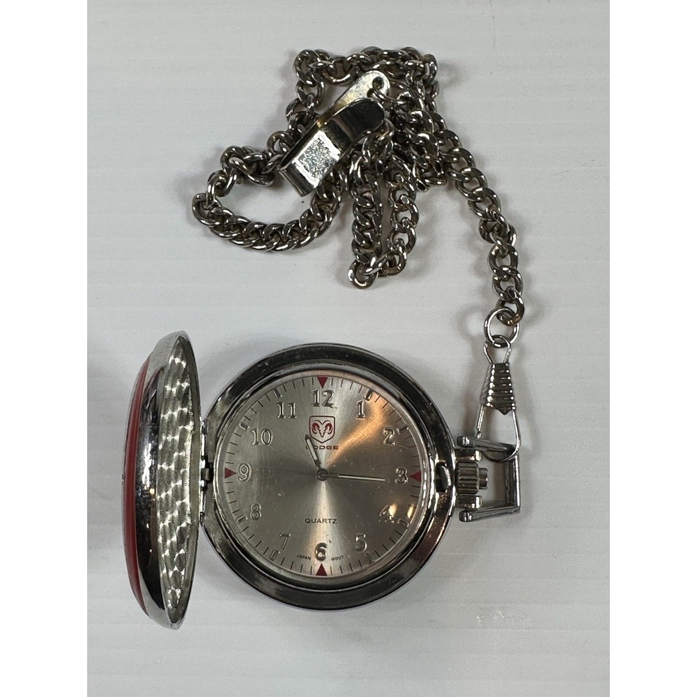 Vintage Dodge Ram Pocket Watch Chain Silver Red Not Running‎